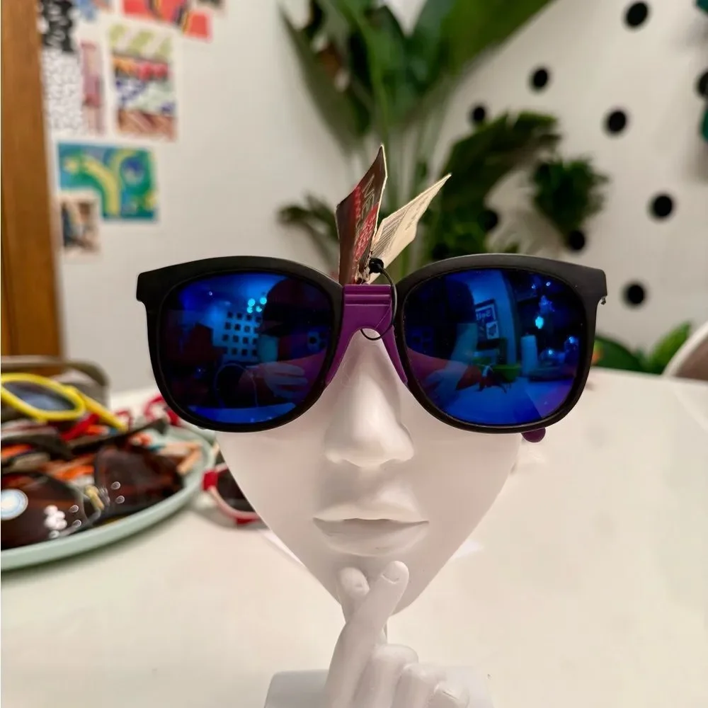 Rad True Vintage 1980s Deadstock Unisex Neon Violet Blue Lens Sunglasses